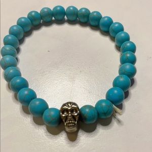Blue Beaded Skull Necklace
